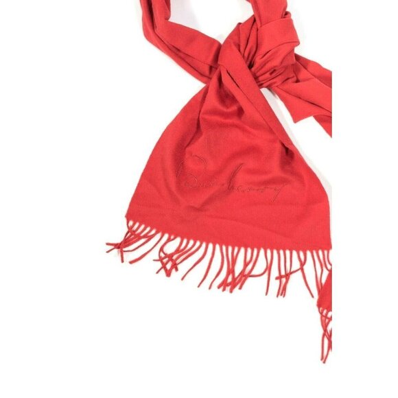 Burberry Womens Red Scarf Classic Giant Cashmere Fringe Solid Made in Scotland - Picture 3 of 5